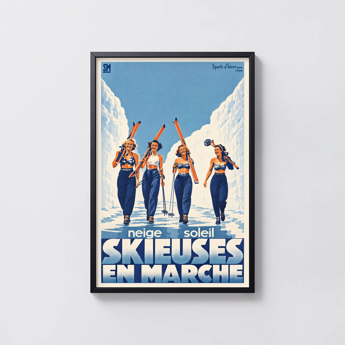 Vintage 1948 Ski Print, Skieuses En Marche Poster