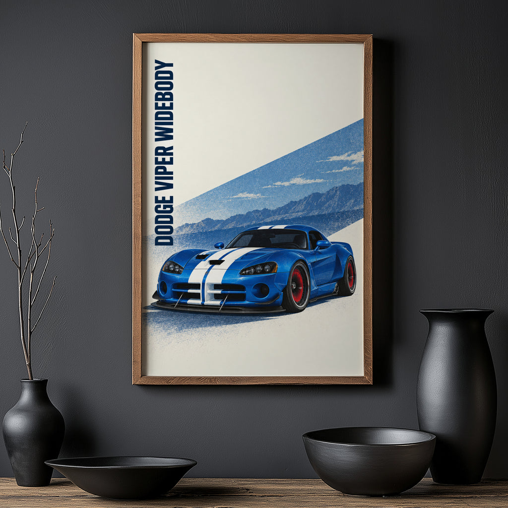 Vintage Dodge Viper Print, Blue Car Wall Art