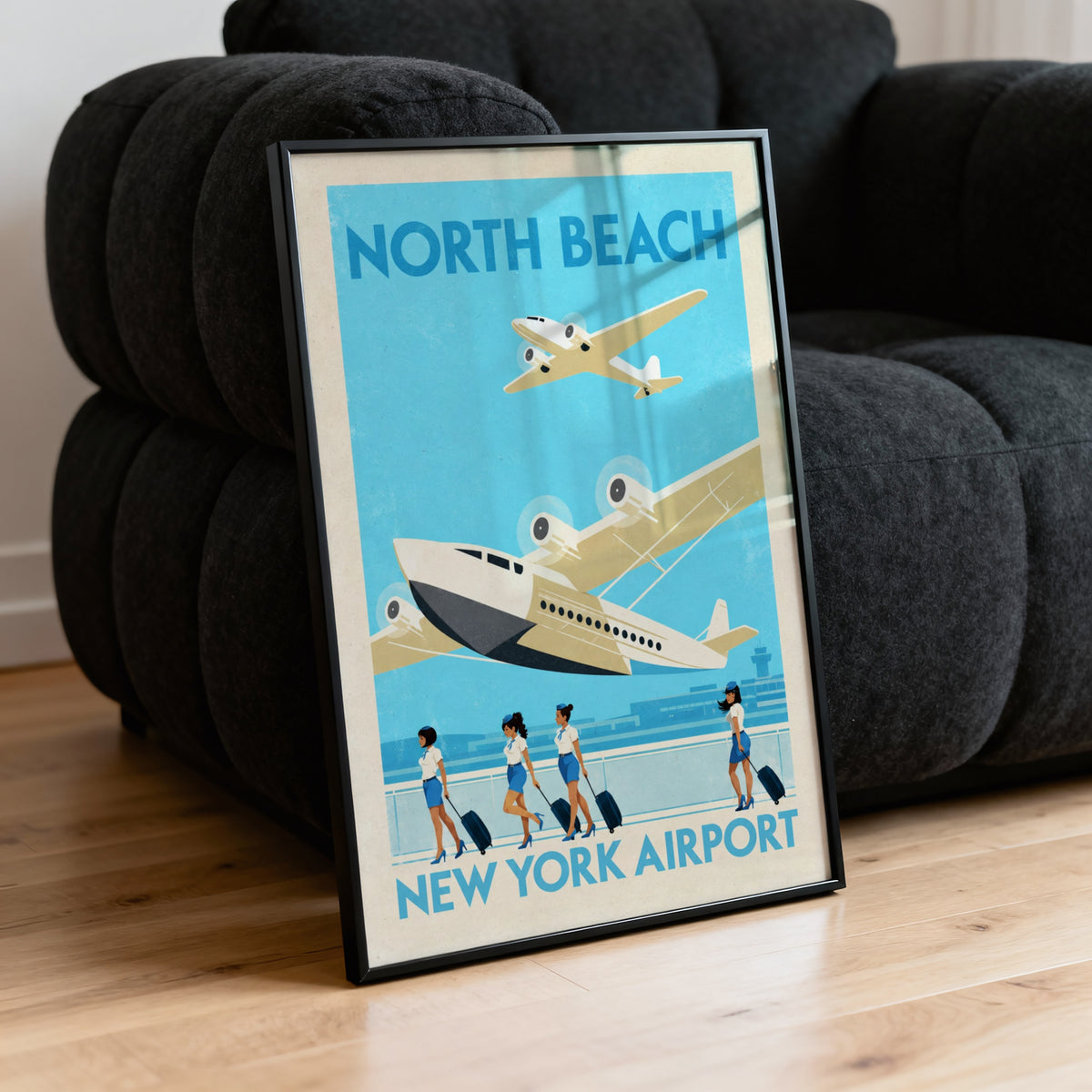 Vintage New York Airport Poster, Aviation Wall Art Print