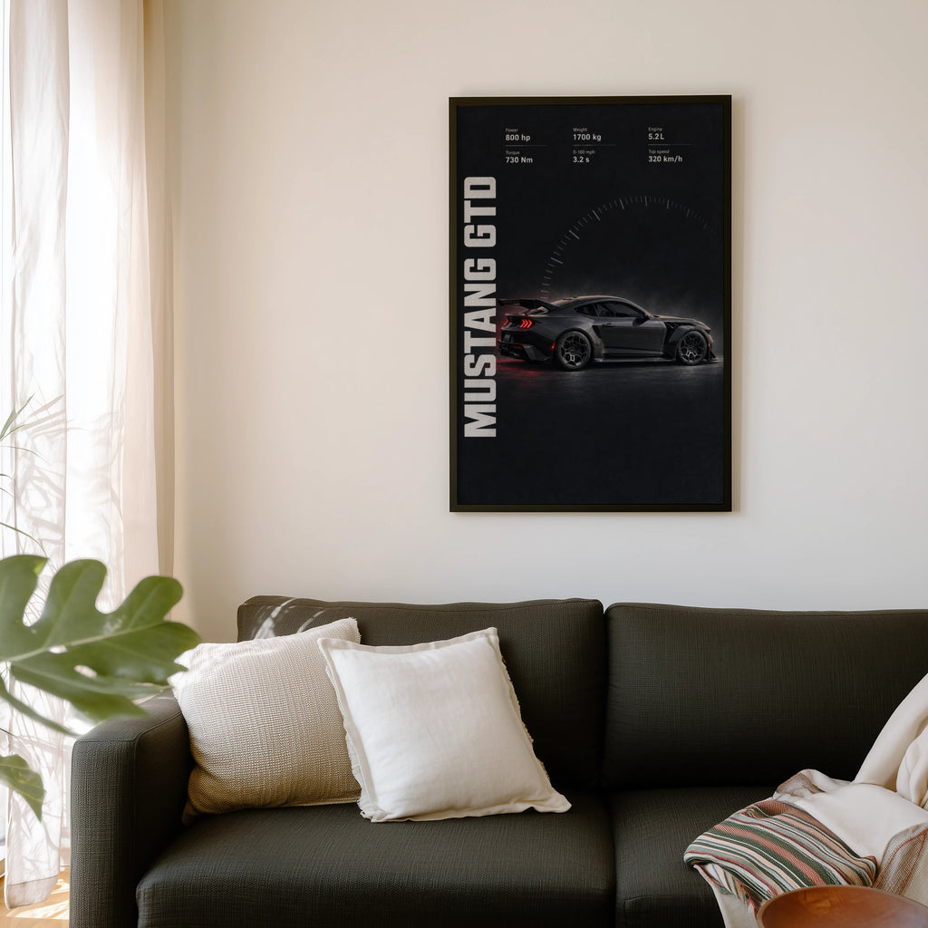 Vintage Mustang GTD Print, Muscle Car Wall Art