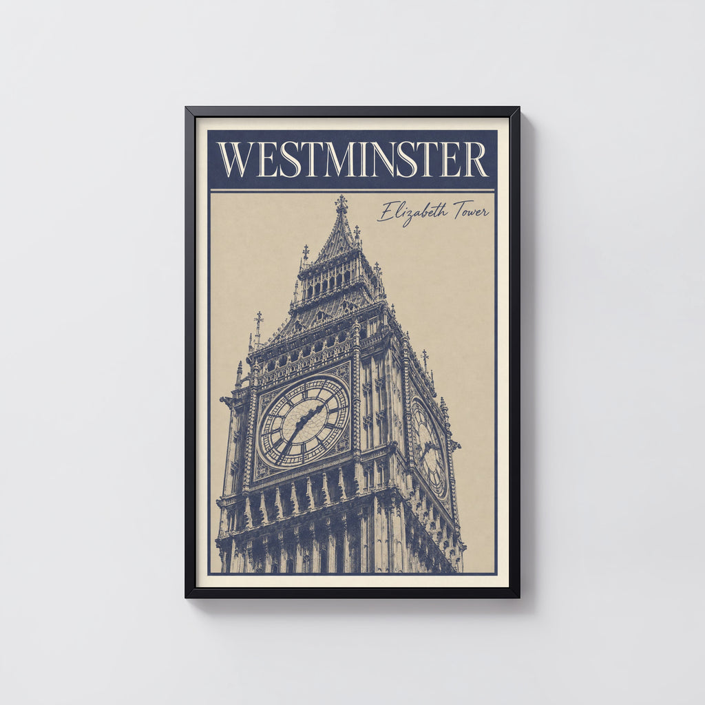 Vintage Westminster Poster, Elizabeth Tower Wall Art