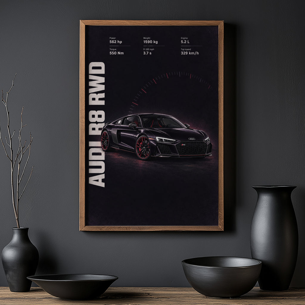 Vintage Audi R8 Print, Car Poster, Supercar Wall Art