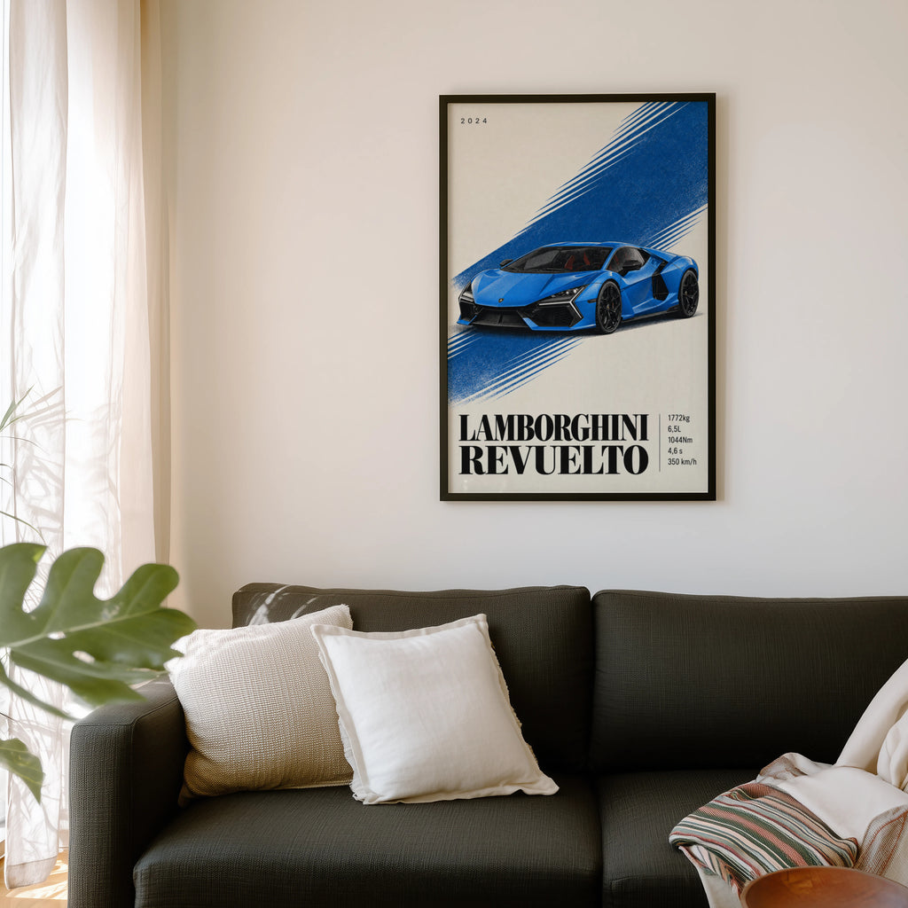 Vintage Lamborghini Revuelto Print, Supercar Wall Art