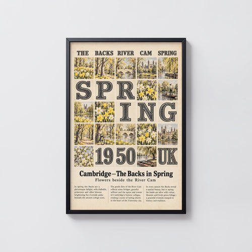 Vintage Cambridge Poster, The Backs Spring Print