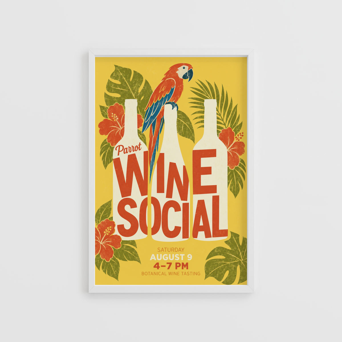 Vintage Wine Social Print Poster, Parrot Tropical Kitchen
