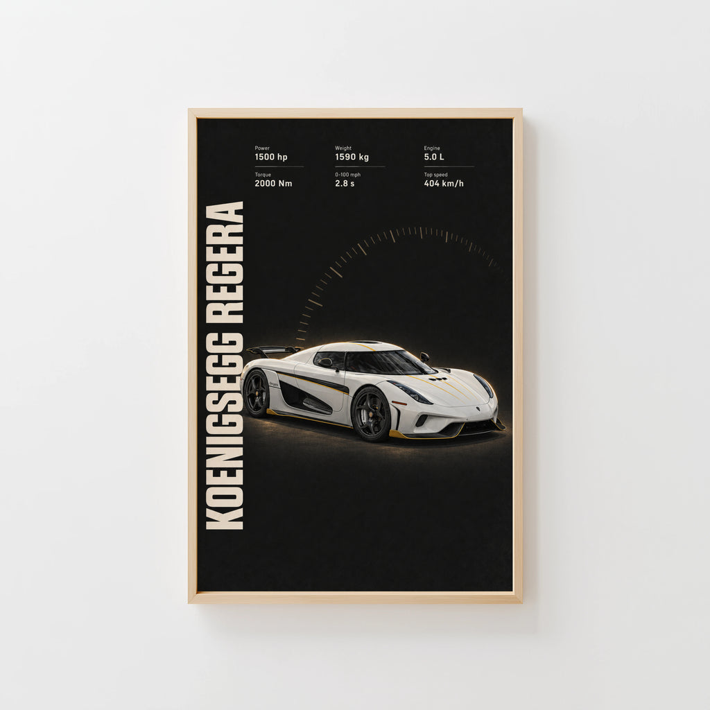 Vintage Koenigsegg Regera Print, Supercar Wall Art