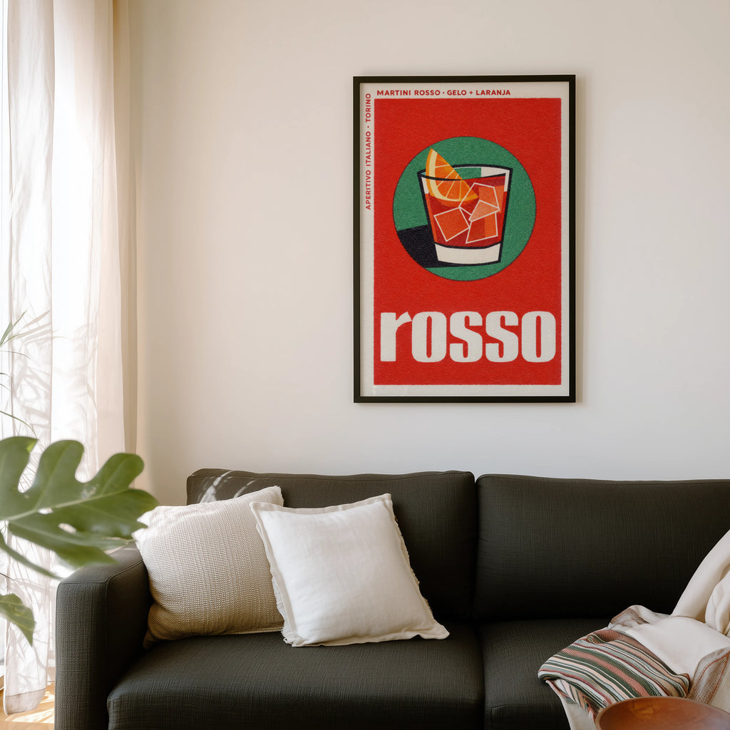 Vintage Martini Rosso Print Poster, Cocktail Wall Art