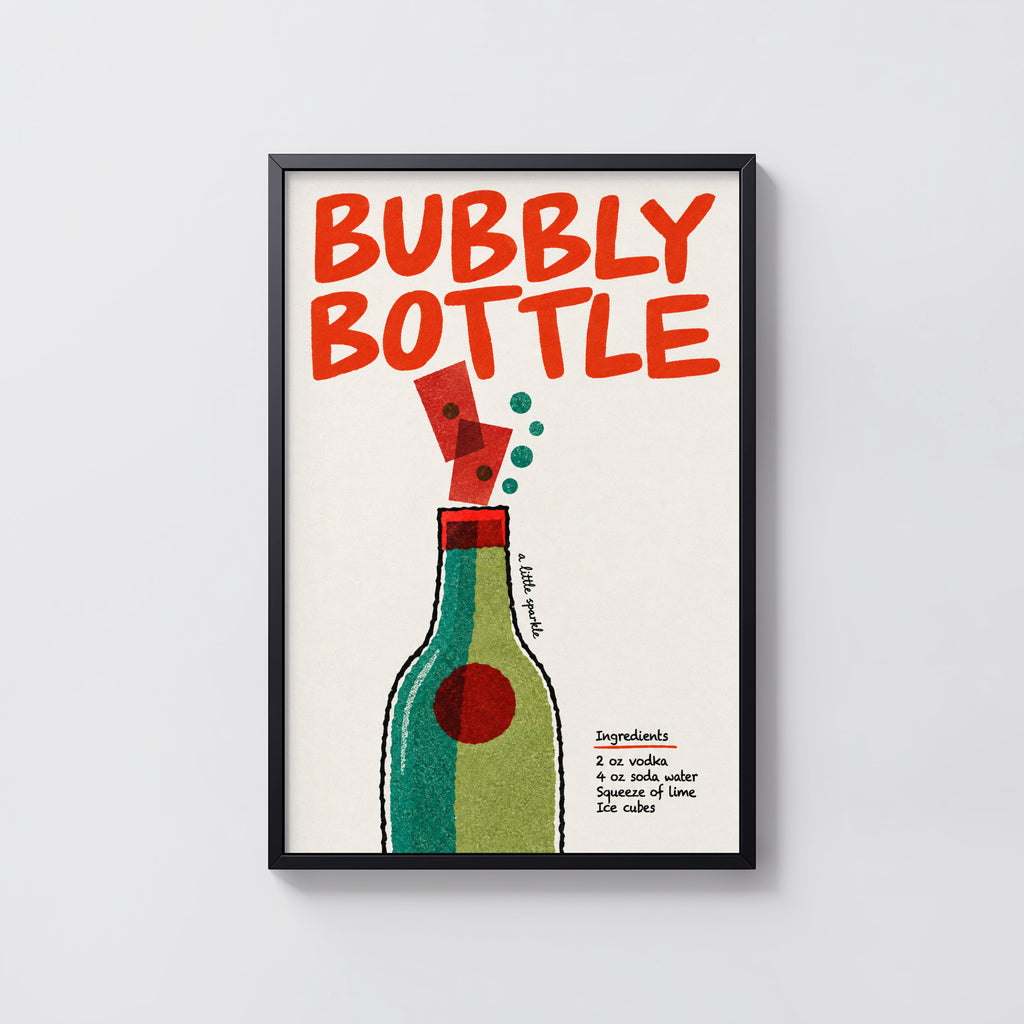 Vintage Bubbly Bottle Print Poster, Cocktail Wall Art