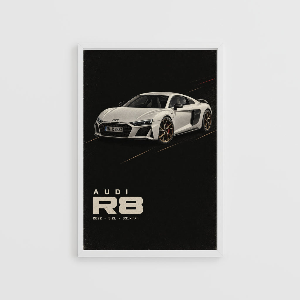 Vintage Audi R8 Print, Car Poster, Supercar Wall Art