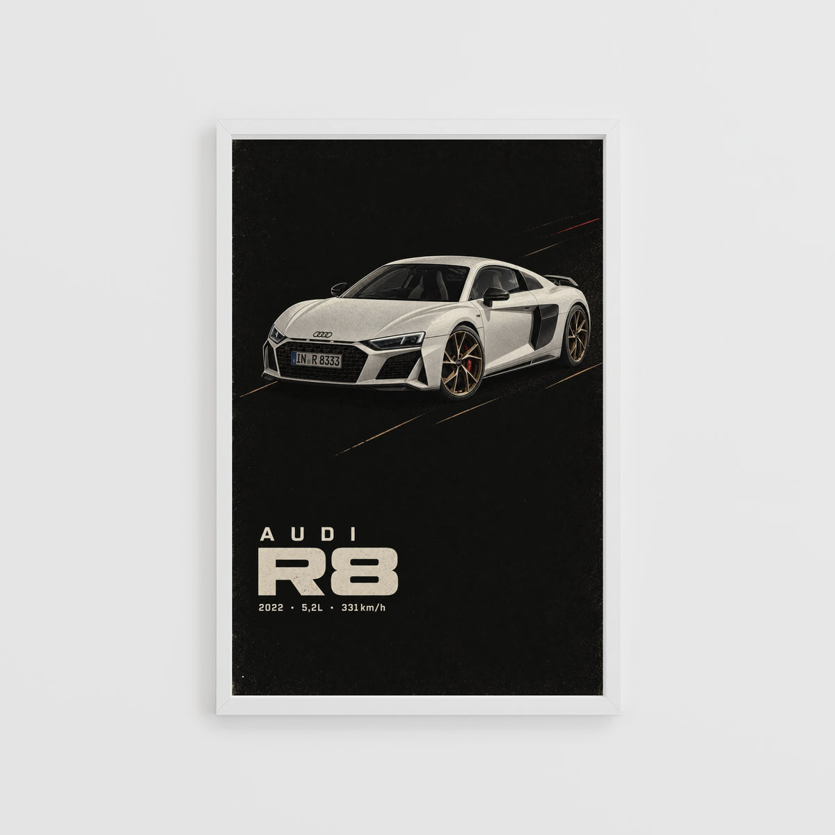 Vintage Audi R8 Print, Car Poster, Supercar Wall Art