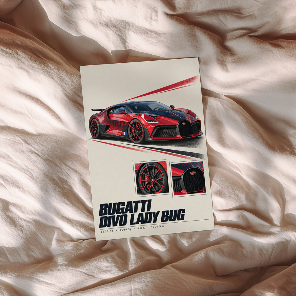 Vintage Bugatti Divo Print, Supercar Wall Art