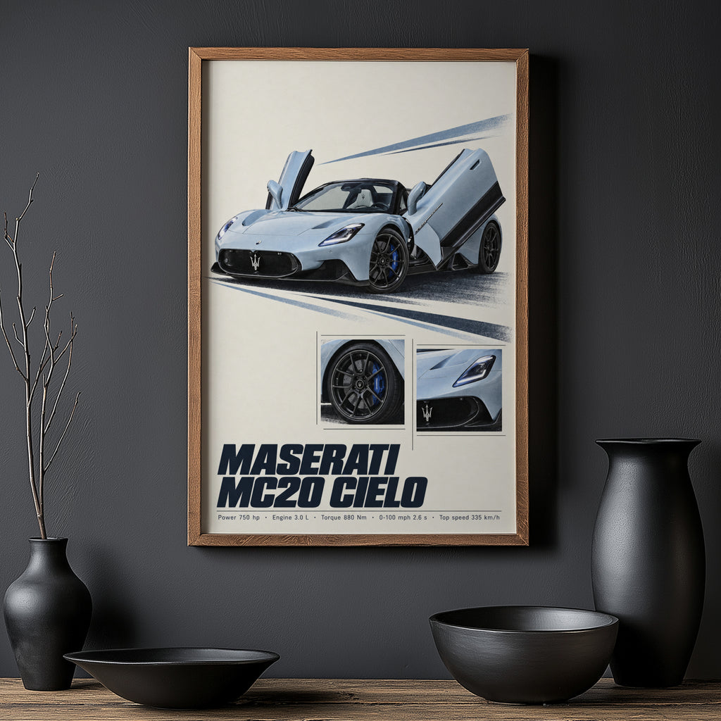 Vintage Maserati MC20 Cielo Print, Supercar Art