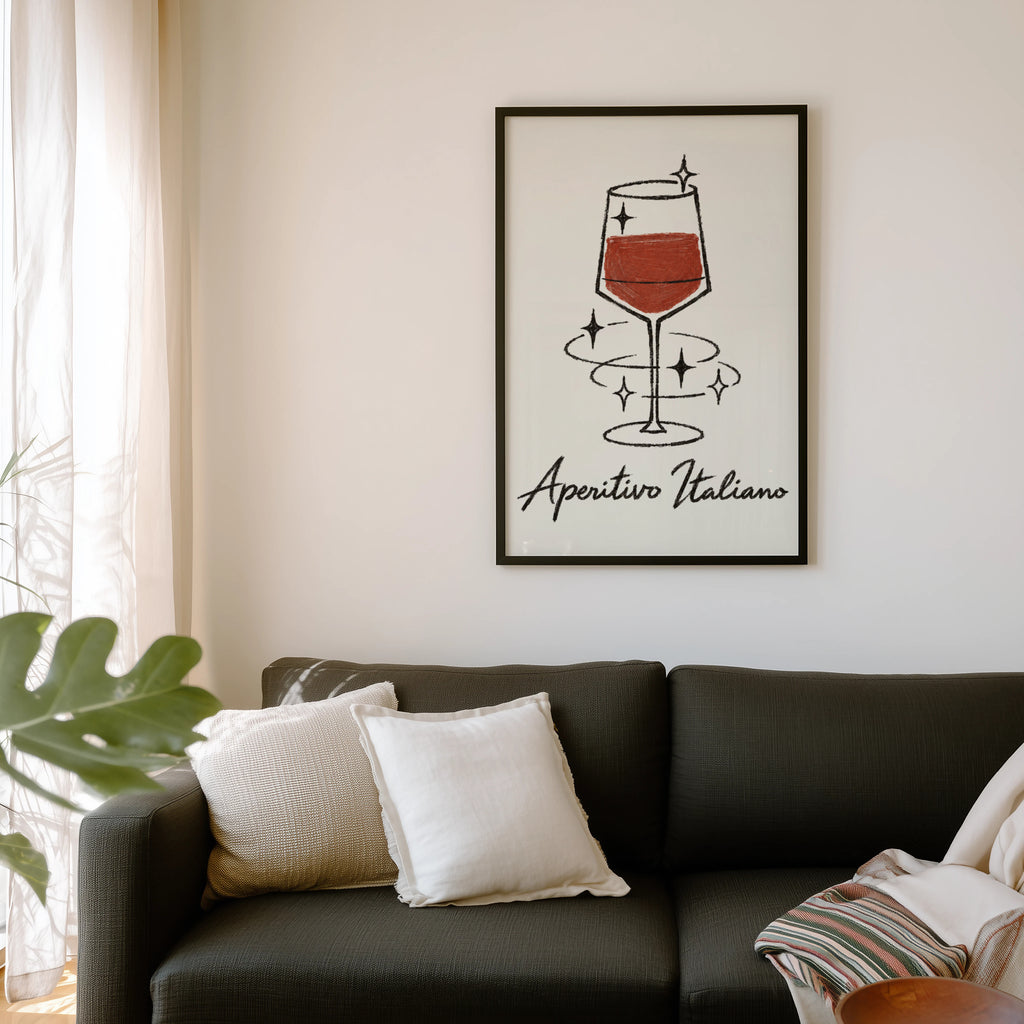 Vintage Aperitivo Italiano Print Poster, Red Wine Glass