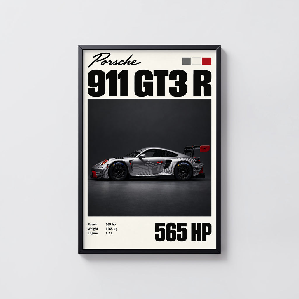 Vintage Porsche 911 GT3 R Print, Racing Car Art
