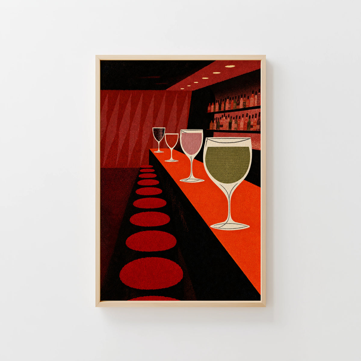 Vintage Wine Bar Print Poster, Mid Century Wall Art
