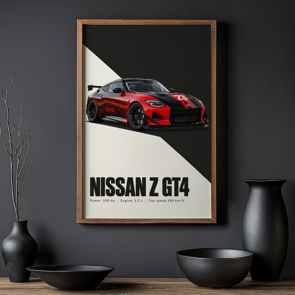 Vintage Nissan Z GT4 Print, Racing Car Wall Art
