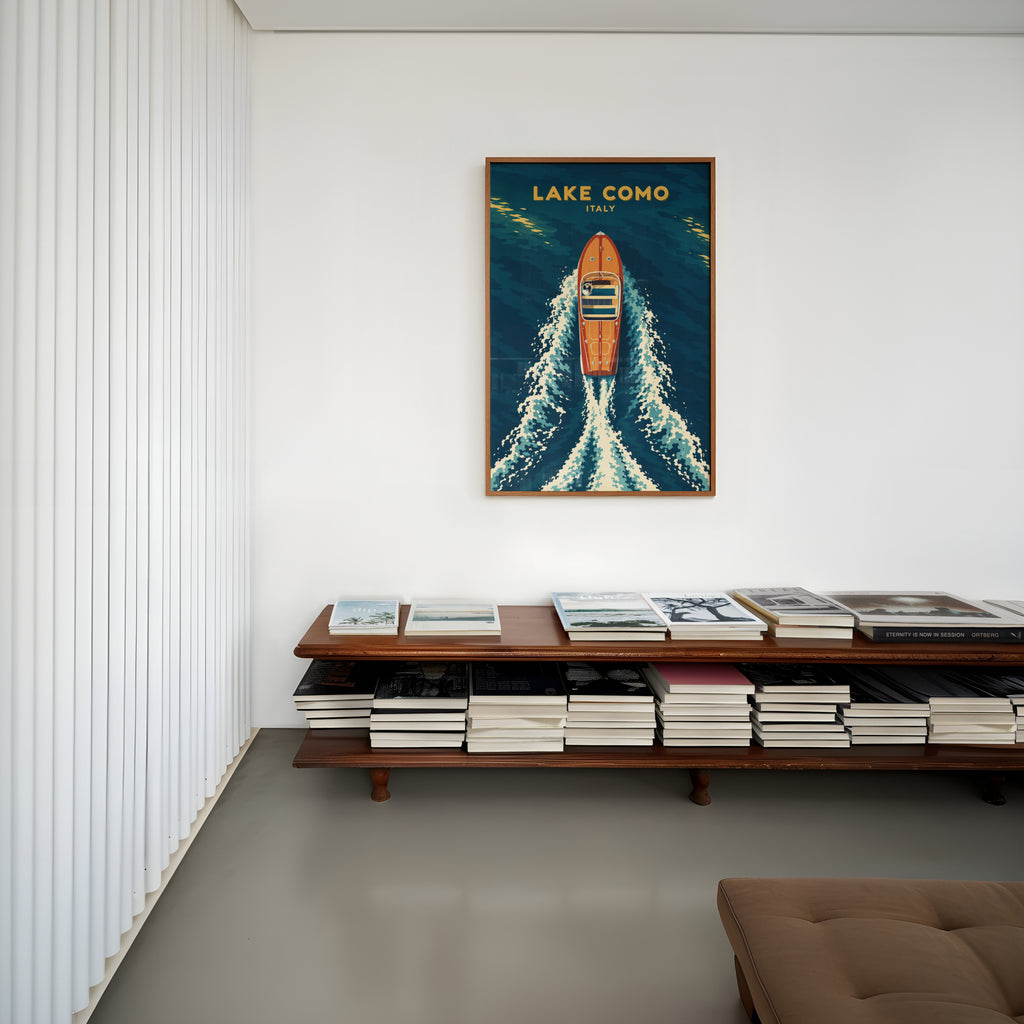 Vintage Lake Como Italy Poster, Boat Wall Art Print