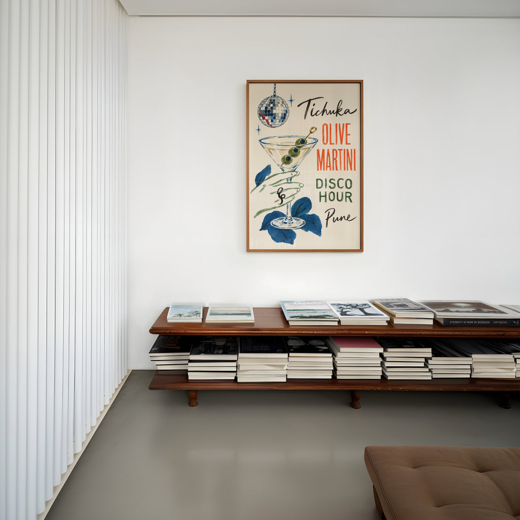 Vintage Olive Martini Print Poster, Disco Bar Wall Art
