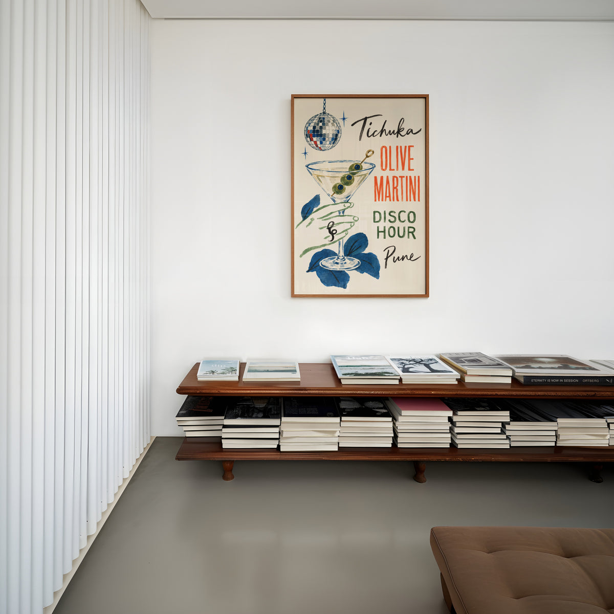 Vintage Olive Martini Print Poster, Disco Bar Wall Art