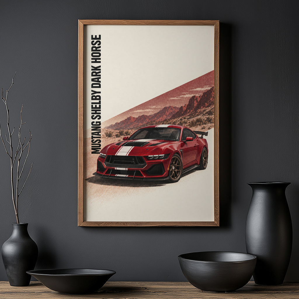 Vintage Mustang Print, Red Muscle Car Wall Art