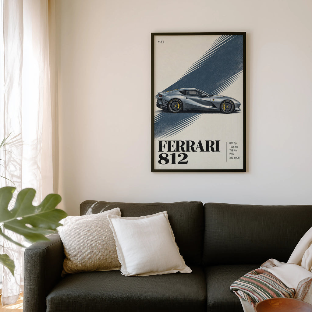Vintage Ferrari 812 Print, Supercar Wall Art