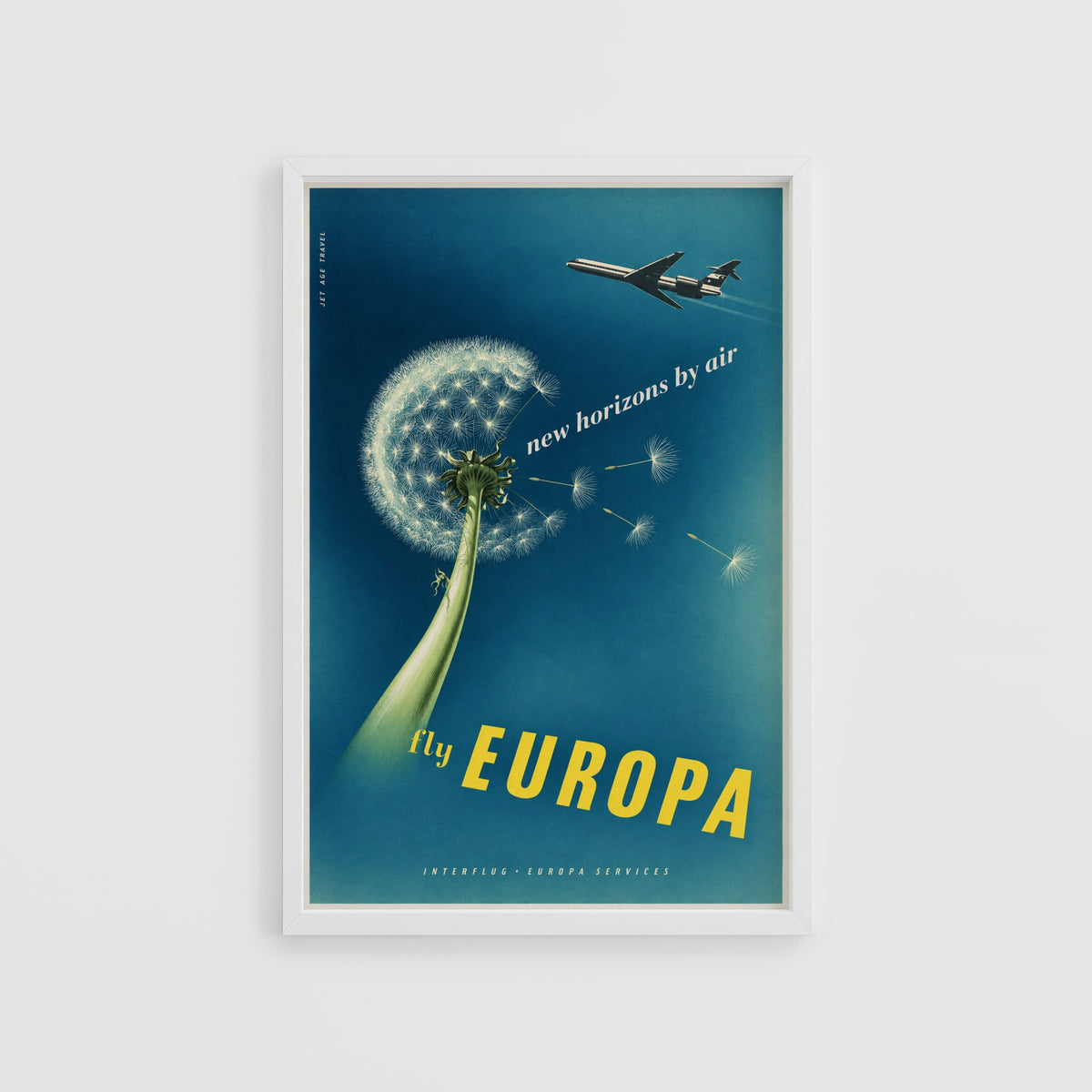 Vintage Airline Poster, Dandelion Wall Art, Travel Print