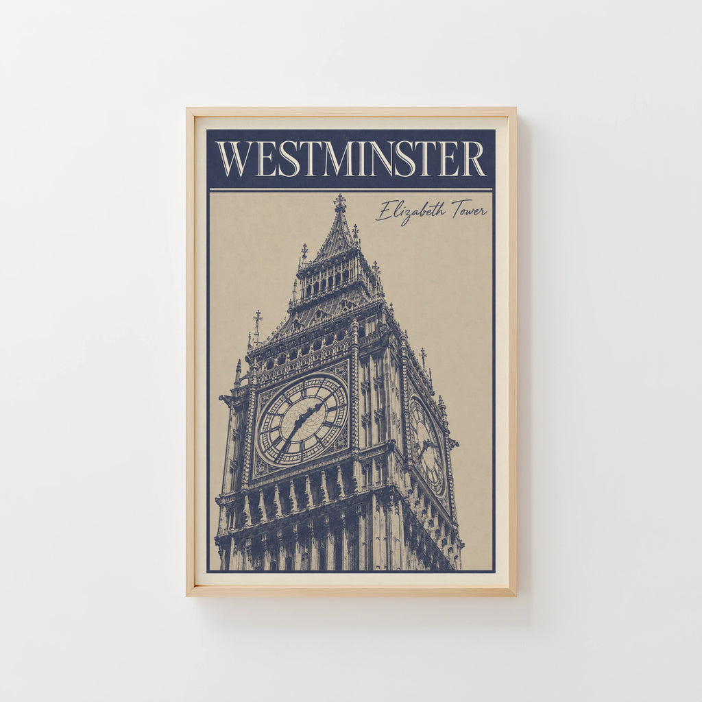Vintage Westminster Poster, Elizabeth Tower Wall Art