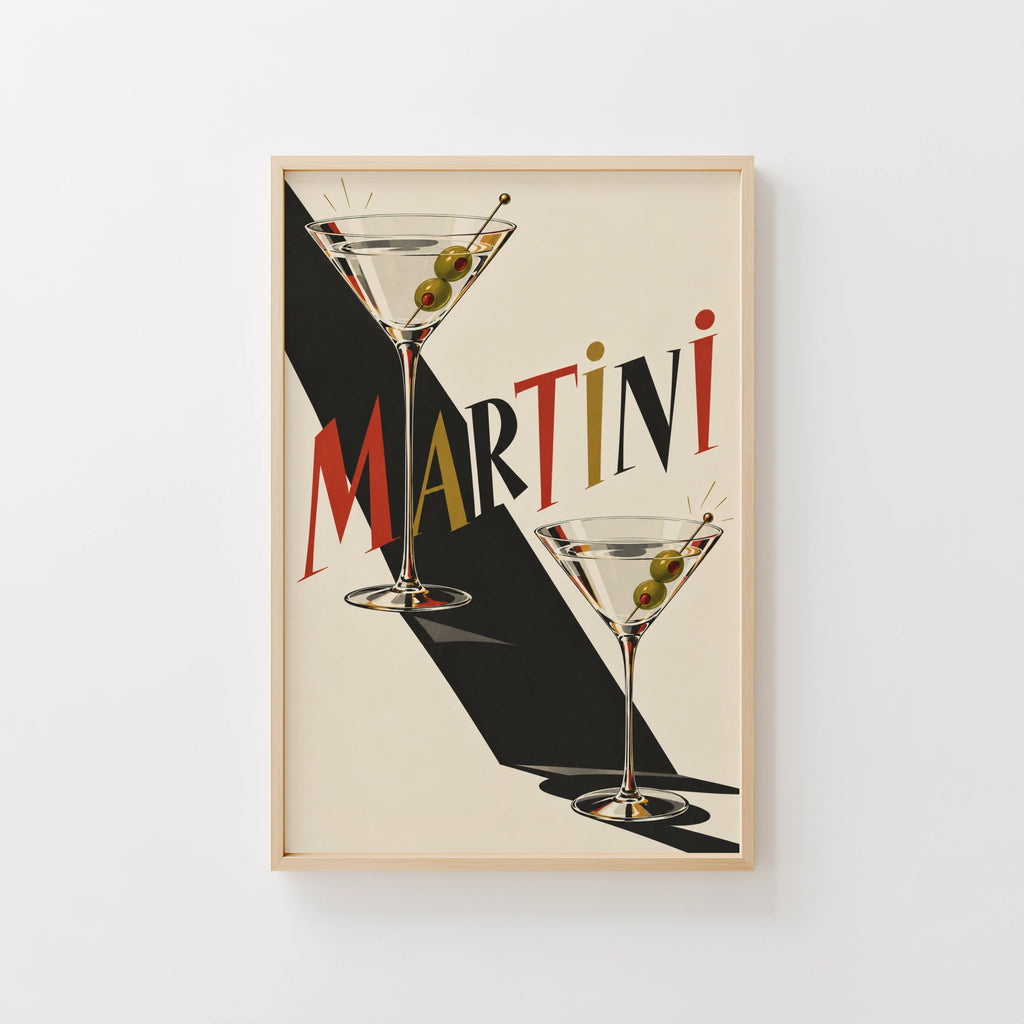 Vintage Martini Print Poster, Cocktail Wall Art Bar