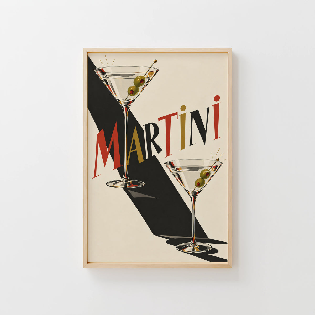 Vintage Martini Print Poster, Cocktail Wall Art Bar