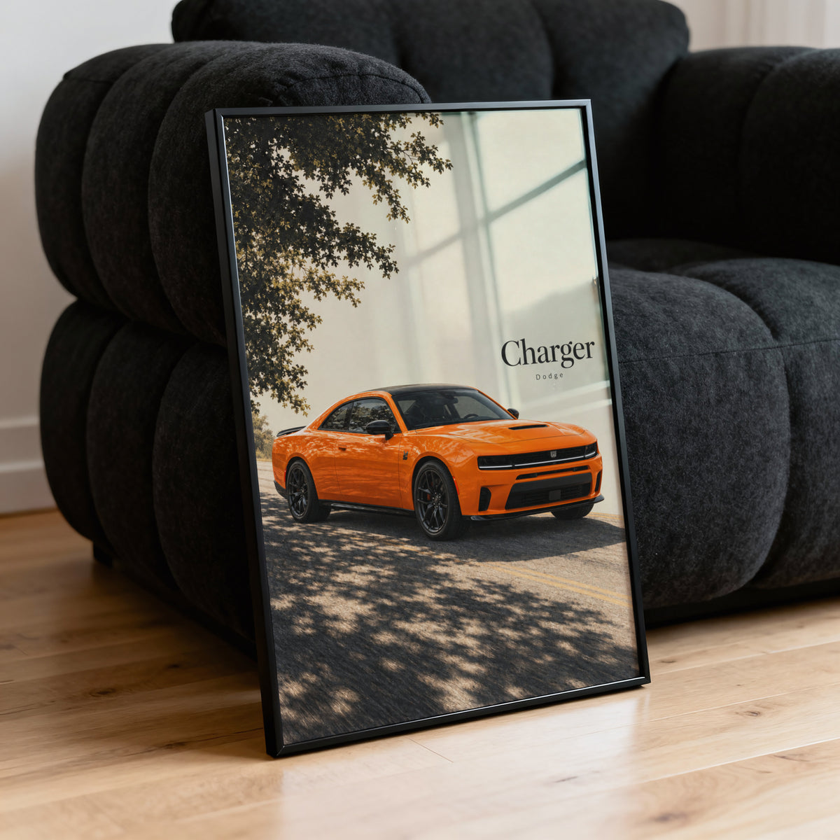 Vintage Dodge Charger Print, Orange Muscle Car Art