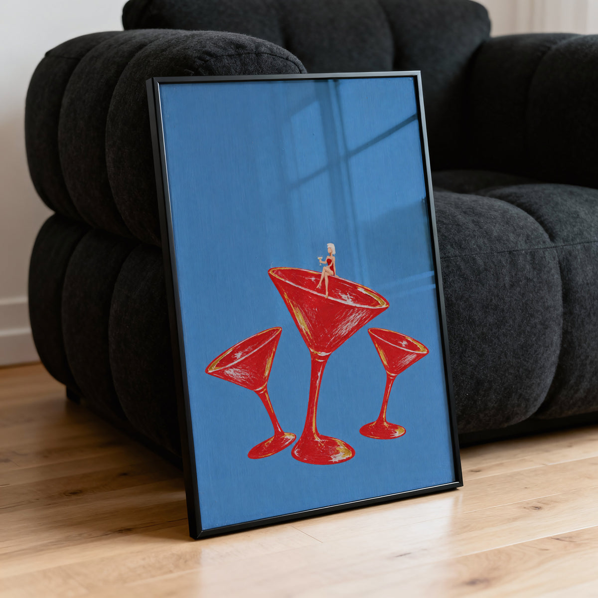 Vintage Cocktail Print Poster, Red Martini Glass Wall Art