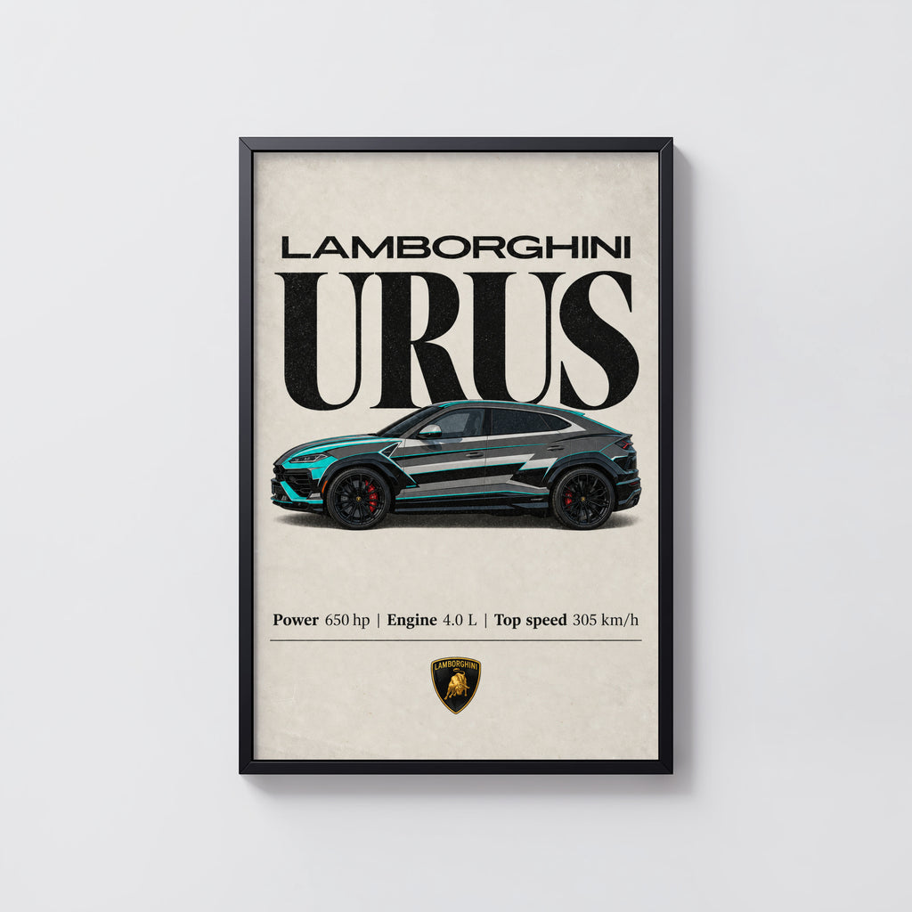 Vintage Lamborghini Urus Print, Supercar Wall Art