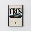 Vintage Lamborghini Urus Print, Supercar Wall Art