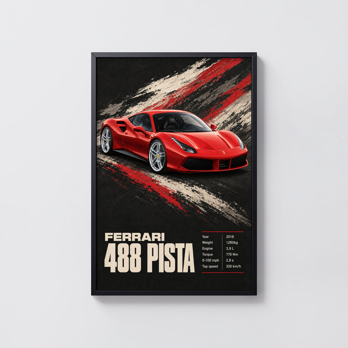 Vintage Ferrari 488 Pista Print, Car Wall Art