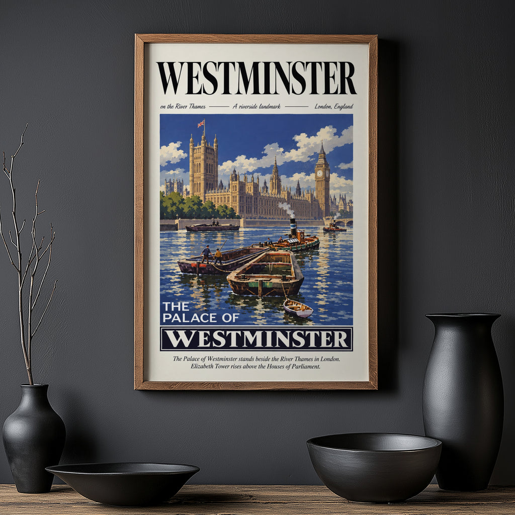 Vintage Westminster London Poster, Thames Wall Art Print