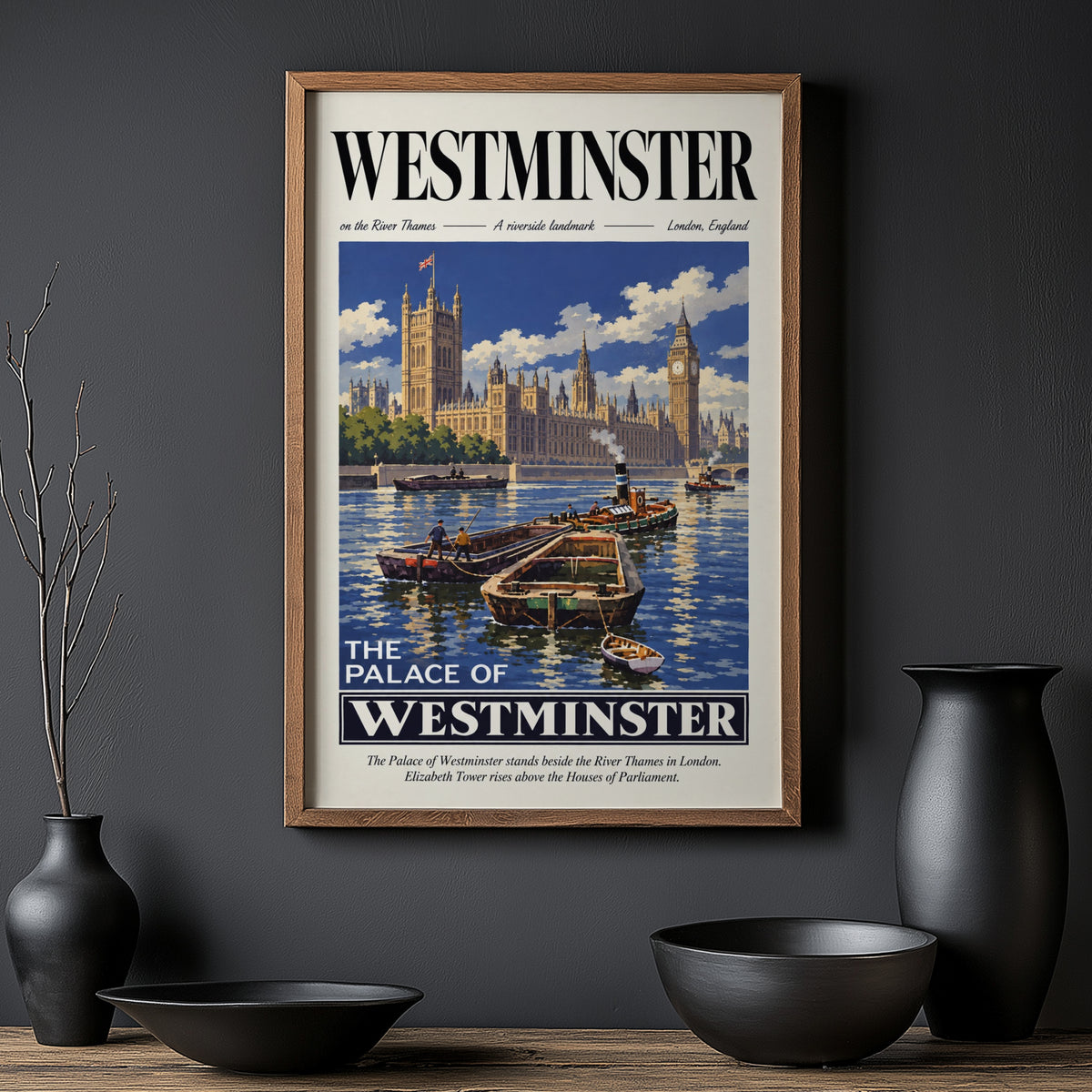 Vintage Westminster London Poster, Thames Wall Art Print
