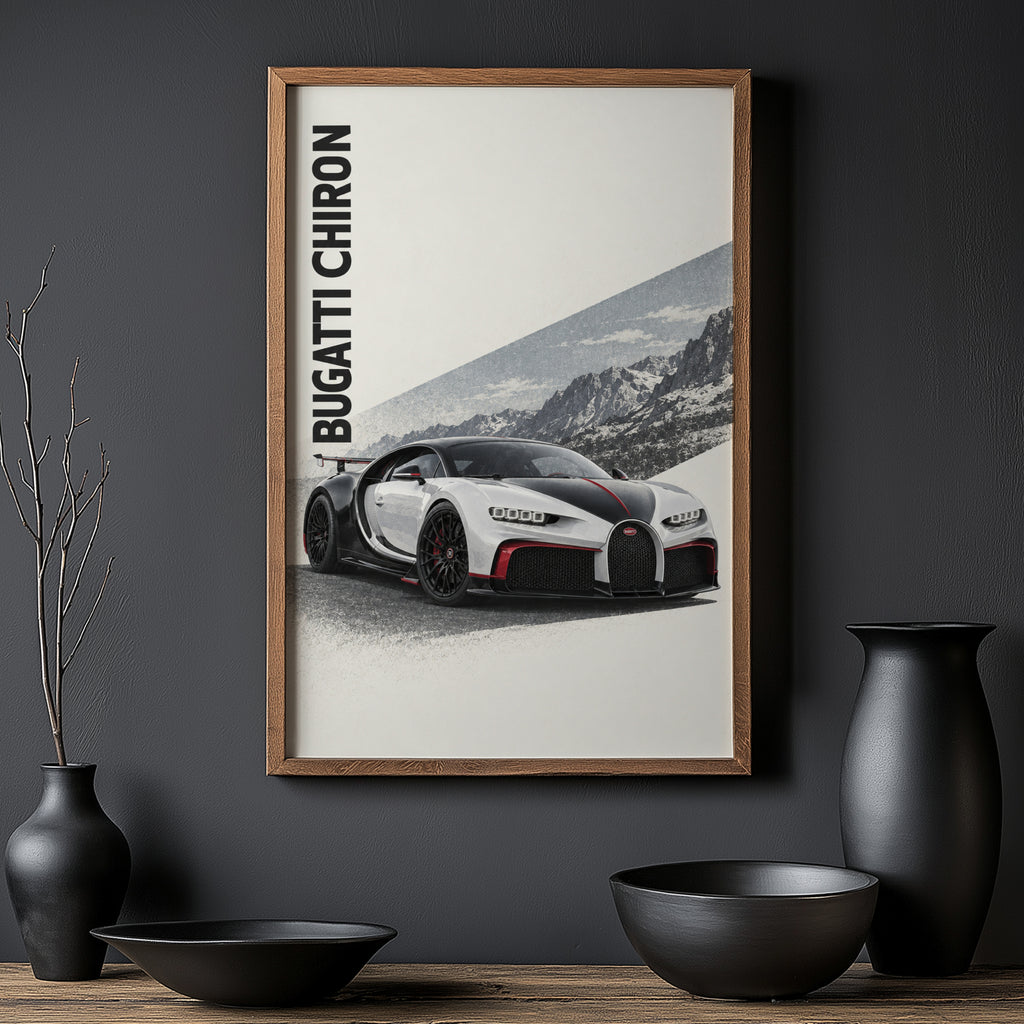 Vintage Bugatti Chiron Print, Supercar Wall Art