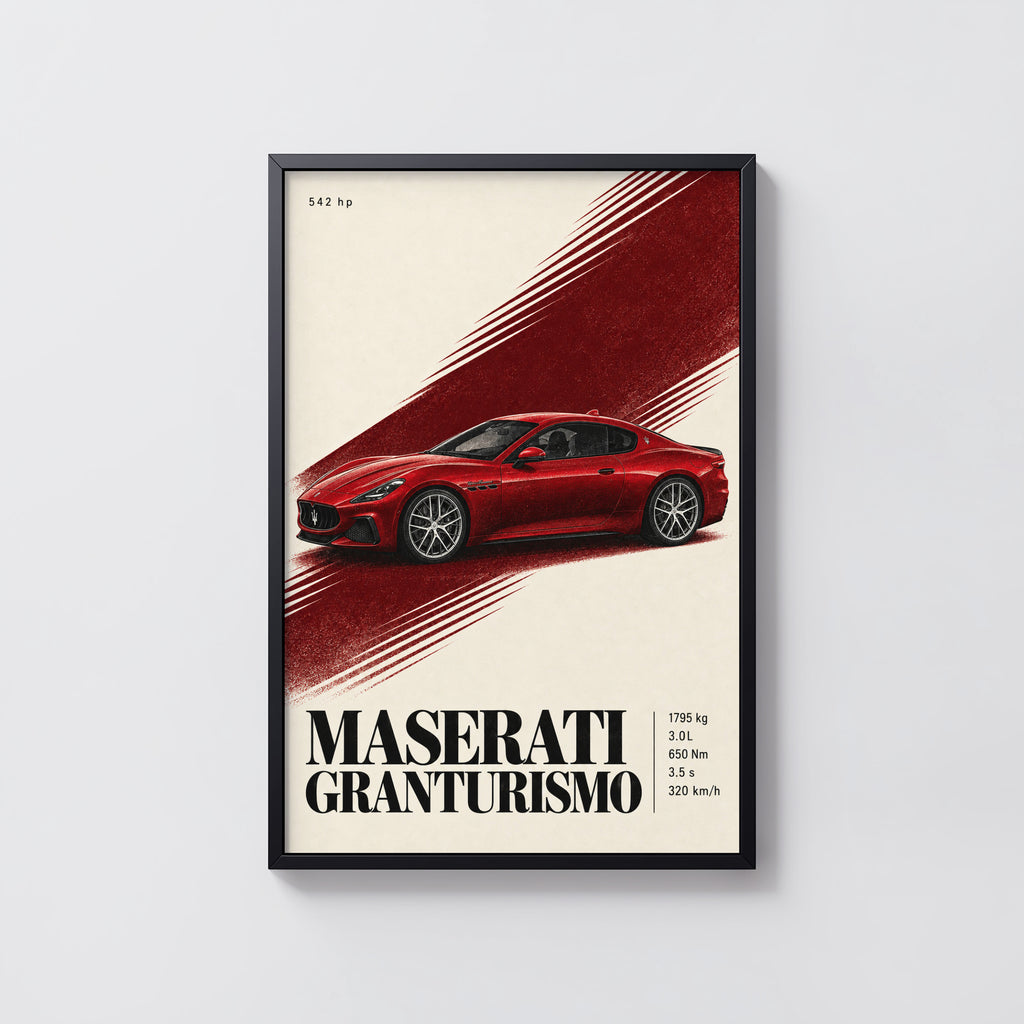 Vintage Maserati GranTurismo Print, Red Car Art