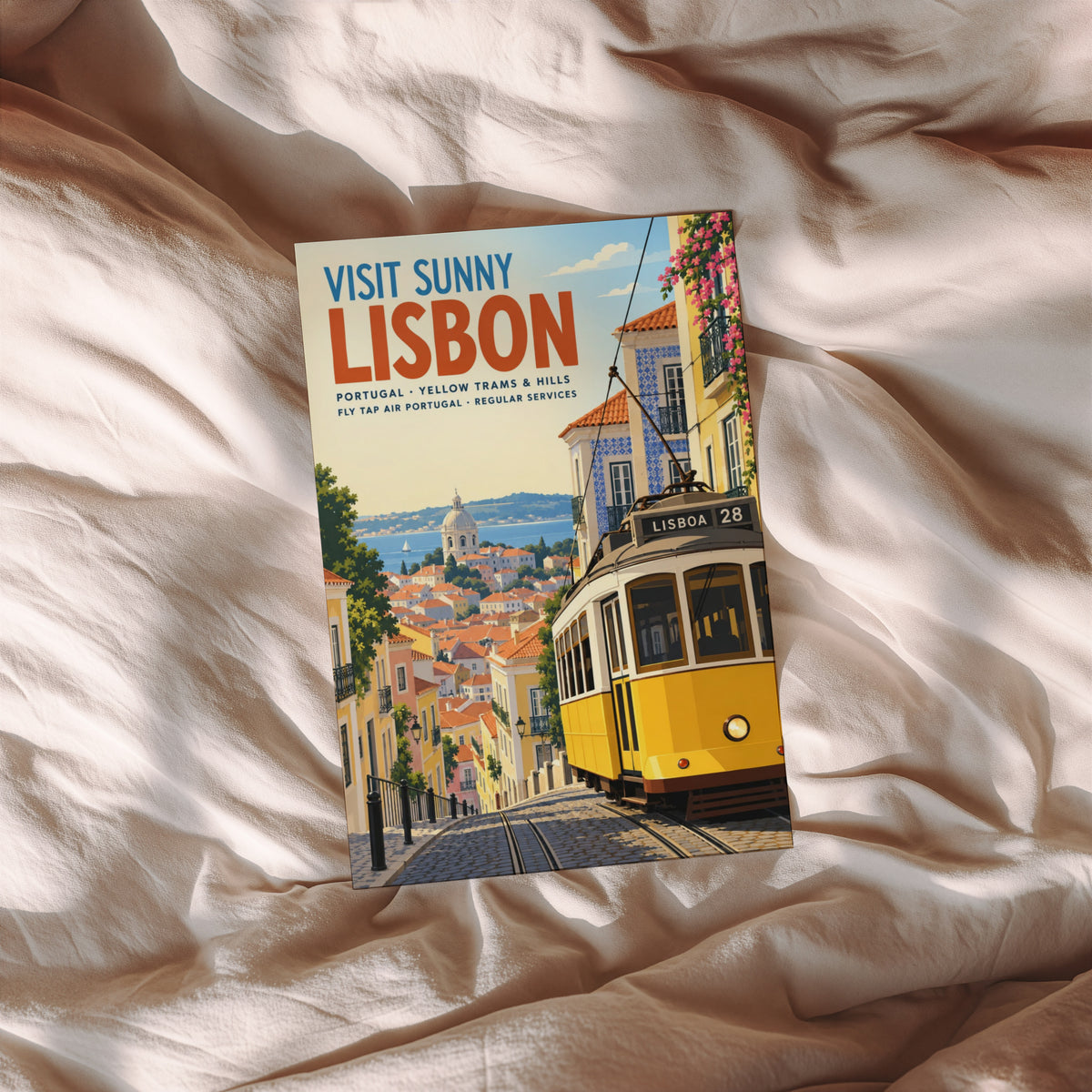 Vintage Lisbon Tram Poster, Portugal Wall Art, Travel Print