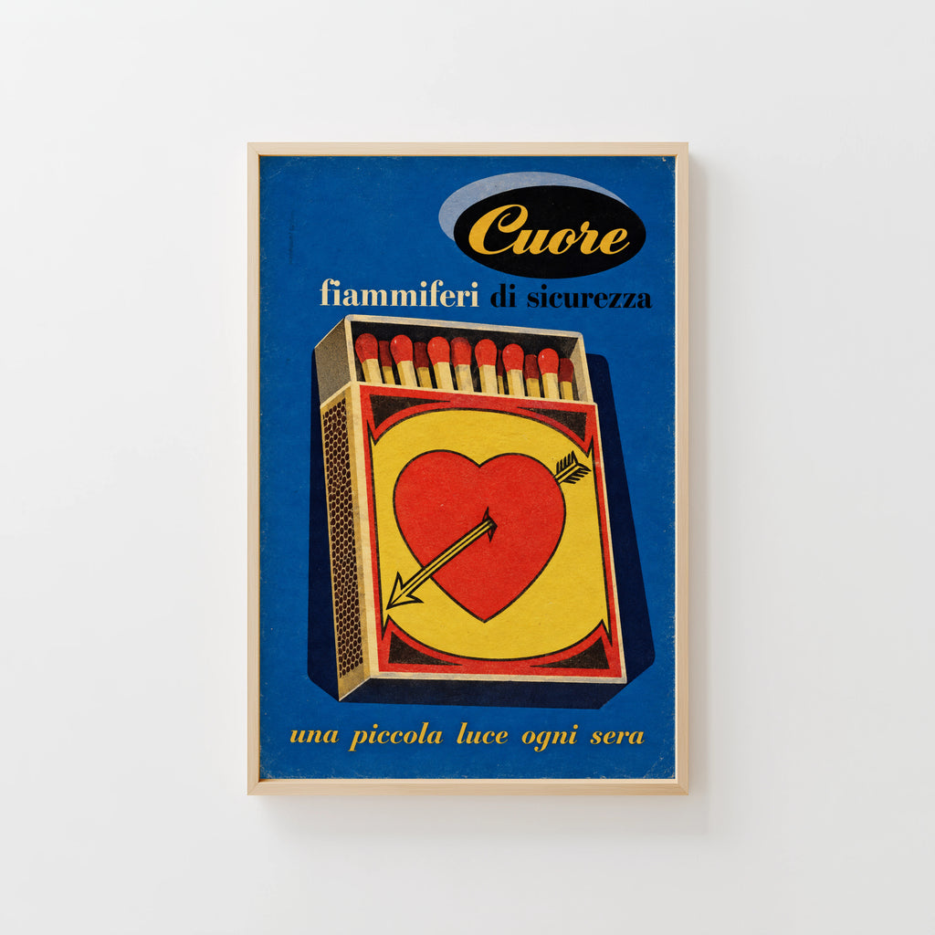 Vintage Matchbox Poster, Italian Heart Wall Art, Retro Print