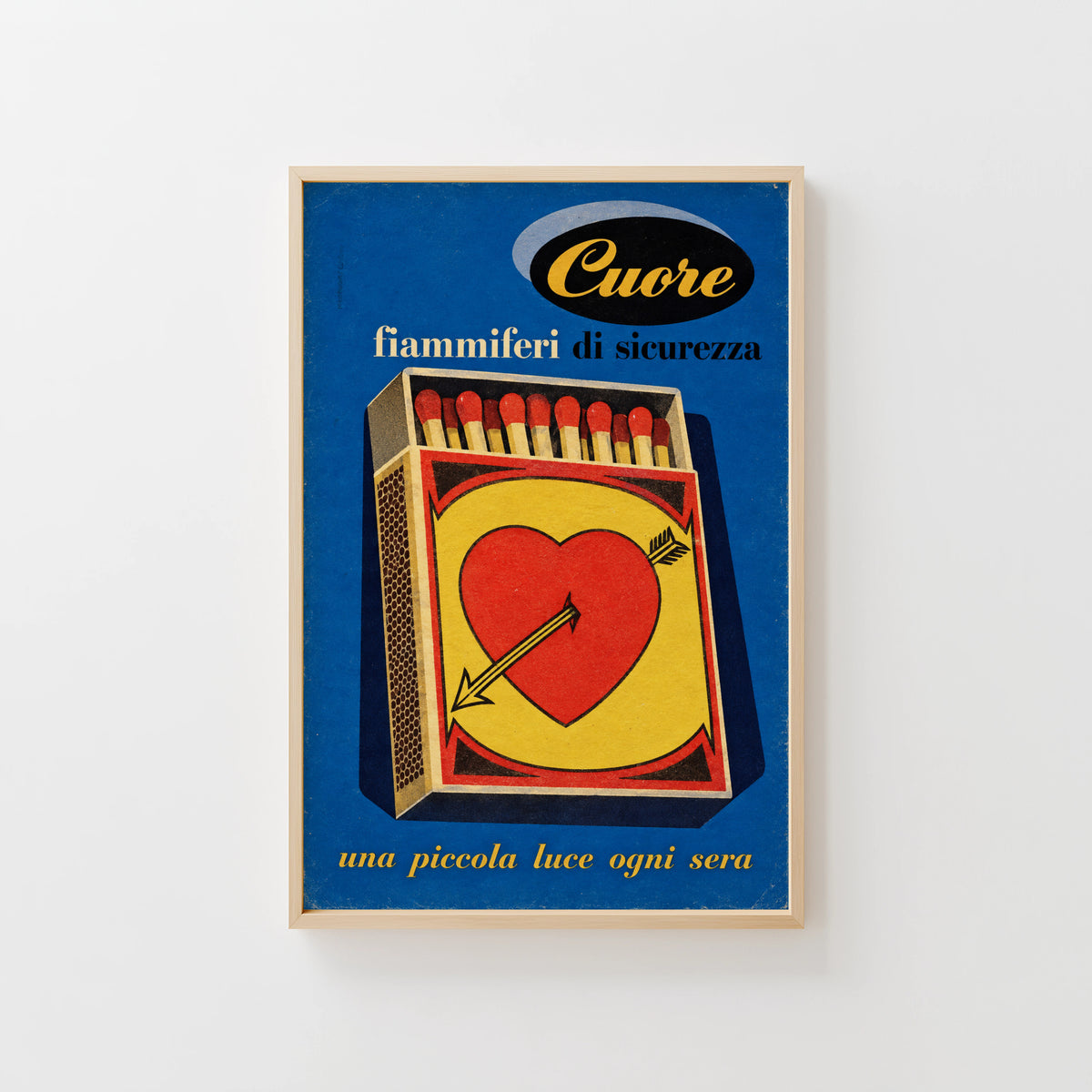 Vintage Matchbox Poster, Italian Heart Wall Art, Retro Print