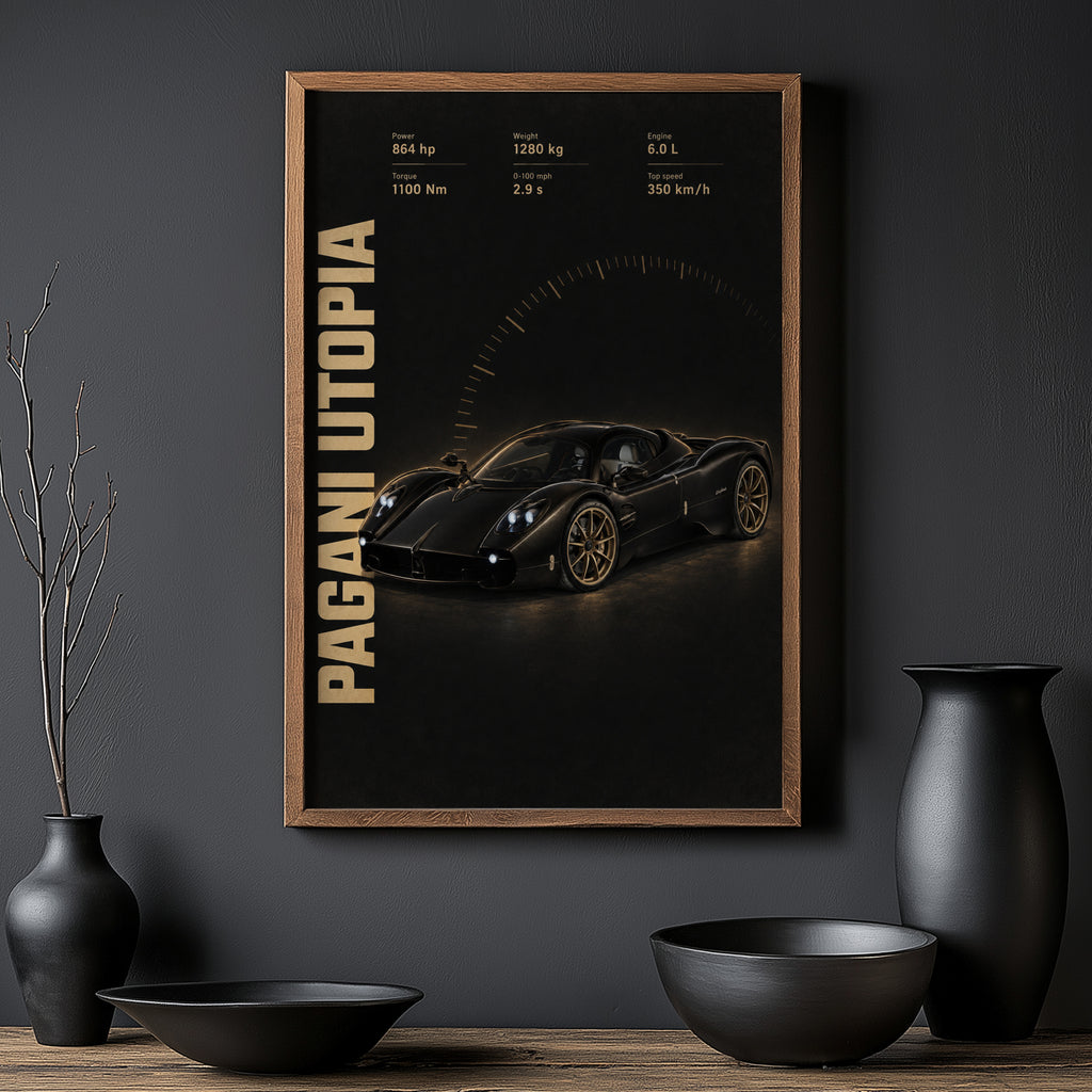 Vintage Pagani Utopia Print, Supercar Wall Art