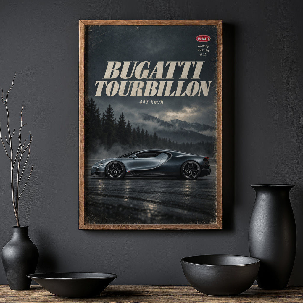 Vintage Bugatti Tourbillon Print, Supercar Wall Art