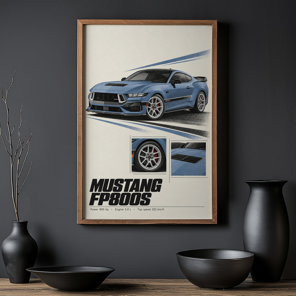 Vintage Mustang Print, Blue Muscle Car Wall Art