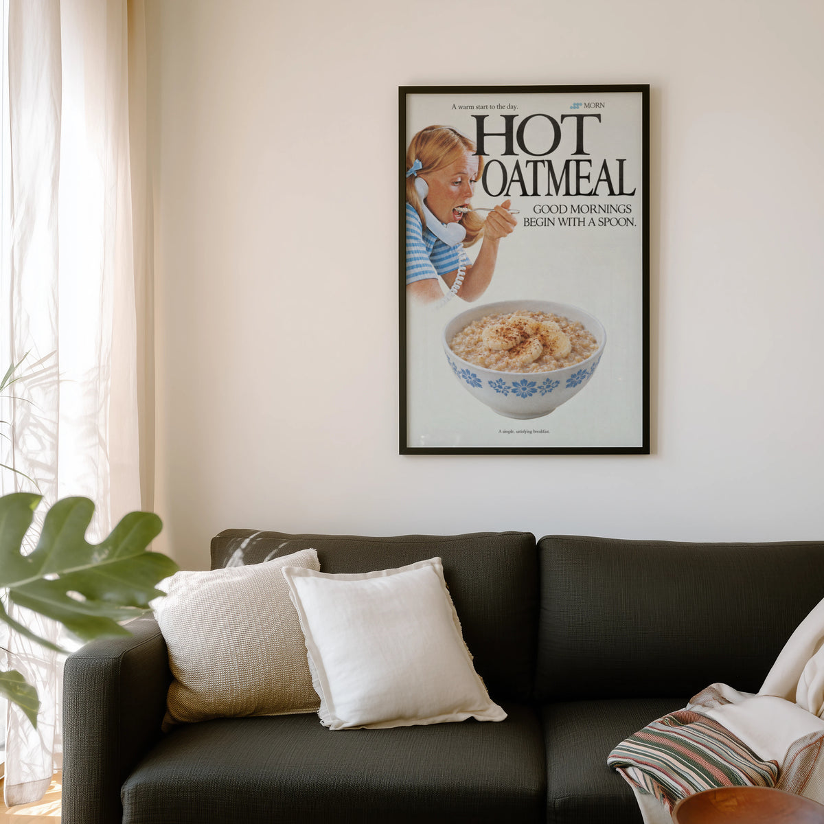 Vintage Hot Oatmeal Poster, Retro Kitchen Wall Art, Print
