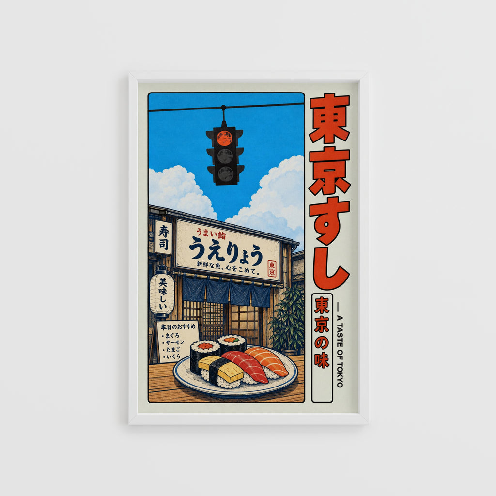 Vintage Tokyo Sushi Print, Japanese Poster, Kitchen Wall Art
