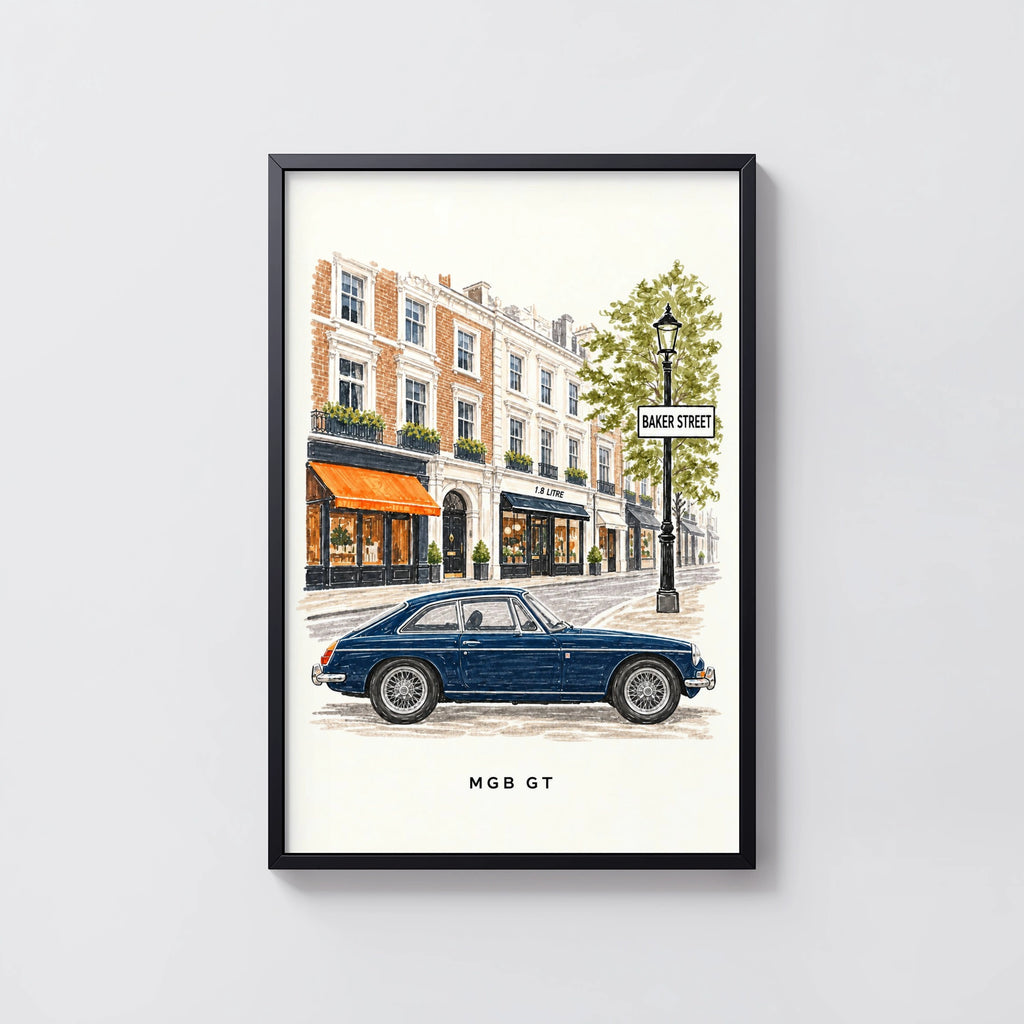 Vintage MGB GT Baker Street London Wall Art Print