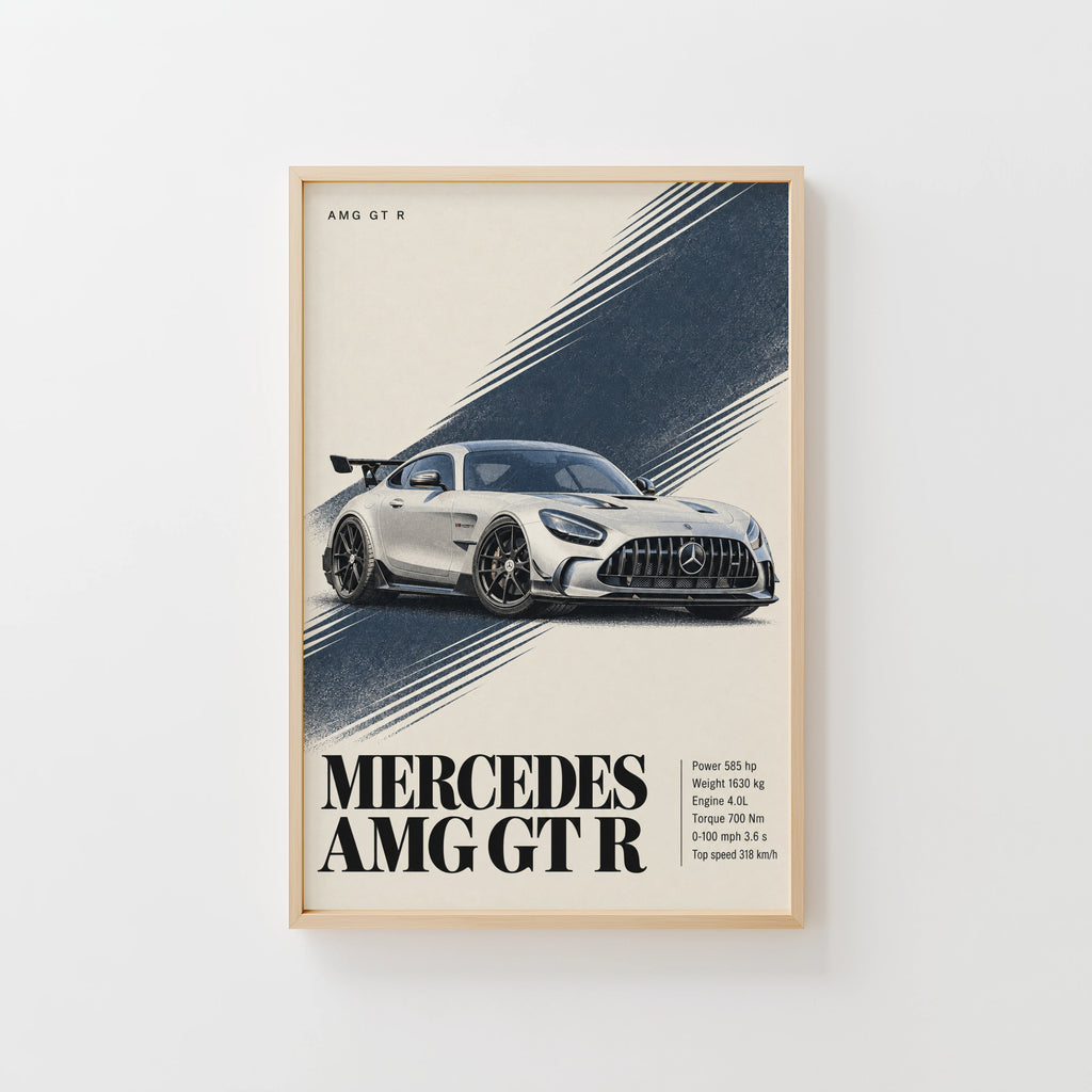 Vintage Mercedes AMG GT R Print, Car Wall Art