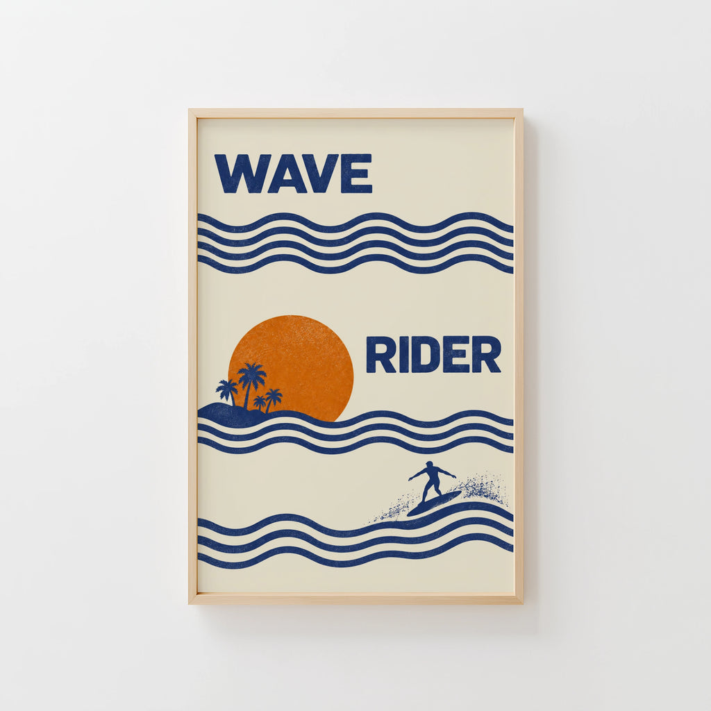 Vintage Wave Rider Surf Print and Poster, Retro Beach