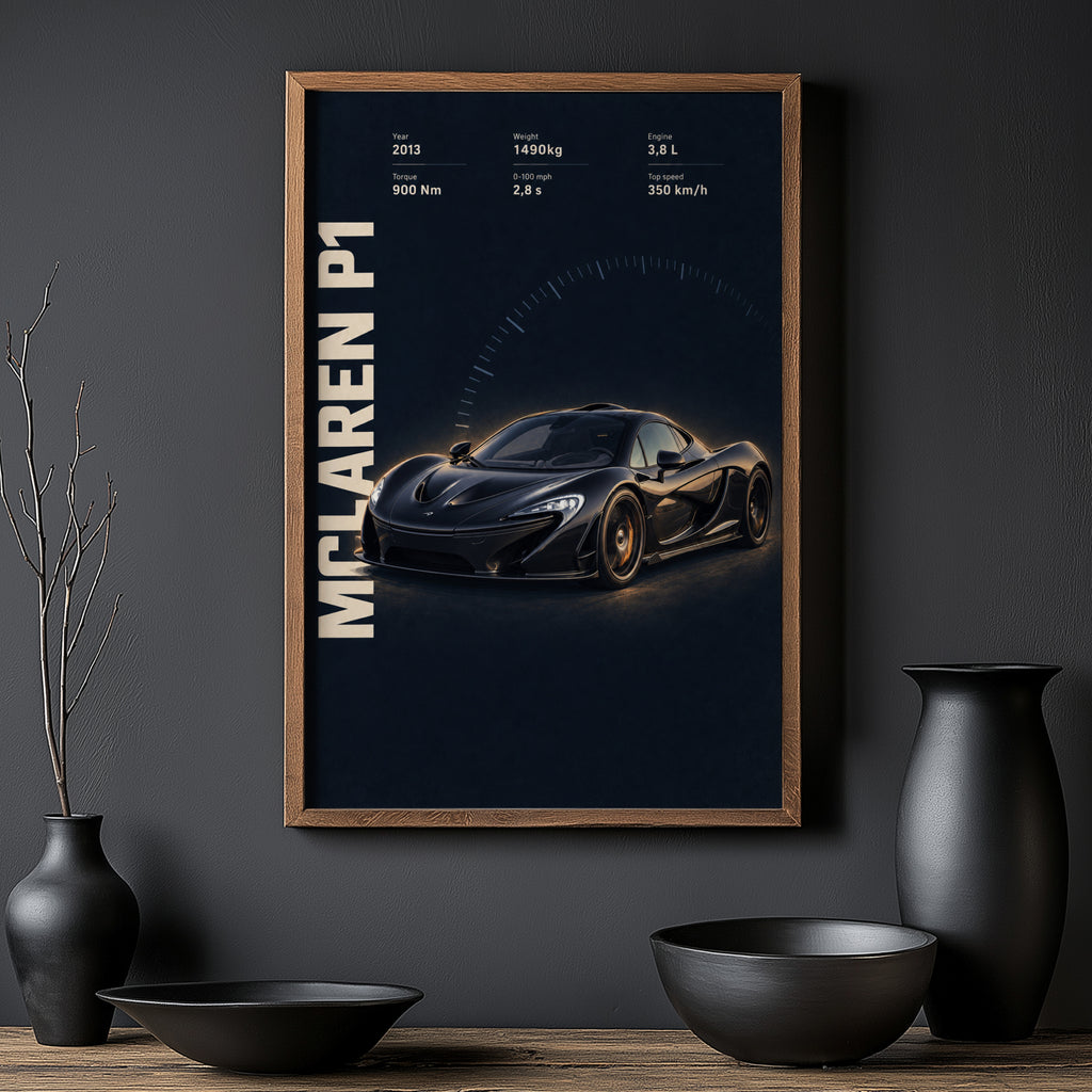 Vintage McLaren P1 Print, Supercar Wall Art